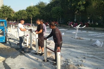 菏泽市体育局为方便市民健身  在演武楼西角安装各类健身器材