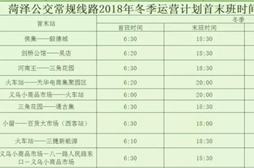 菏泽16条公交线路冬季首末班运营时间调整