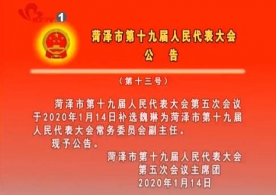 菏泽市第十九届人民代表大会公告（第十三号）