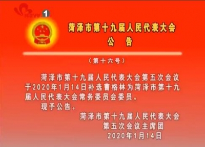 菏泽市第十九届人民代表大会公告 （第十六号）